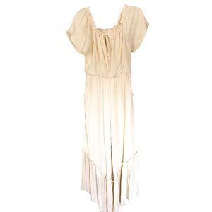 Lush Cream Tie Front Short Sleeve Wide Leg Bohemian Cottagecore Jumpsuit Small